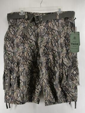 Twice Mens 36 13" Camo Utility Cargo Shorts Outdoor Hiking Belted Adjustable NWT